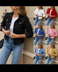 Women's Denim Jacket Fashion Casual Long Sleeve Lapel Solid Button Down Chest Pocket Slim Jean Jacket Autumn Winter Coat