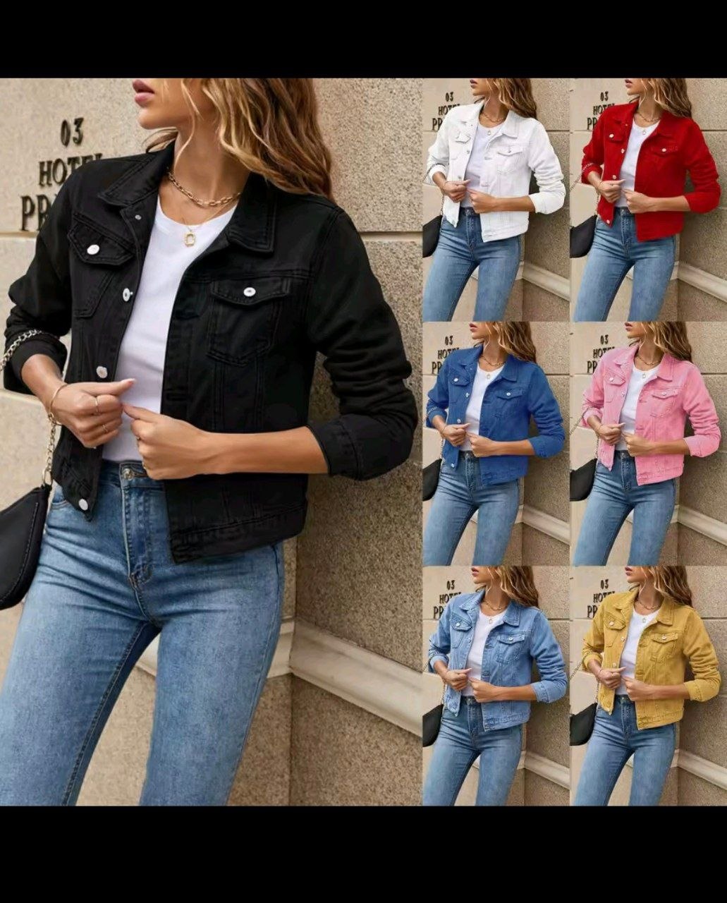 Women's Denim Jacket Fashion Casual Long Sleeve Lapel Solid Button Down Chest Pocket Slim Jean Jacket Autumn Winter Coat