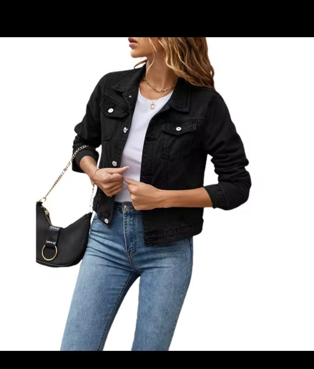 Women's Denim Jacket Fashion Casual Long Sleeve Lapel Solid Button Down Chest Pocket Slim Jean Jacket Autumn Winter Coat