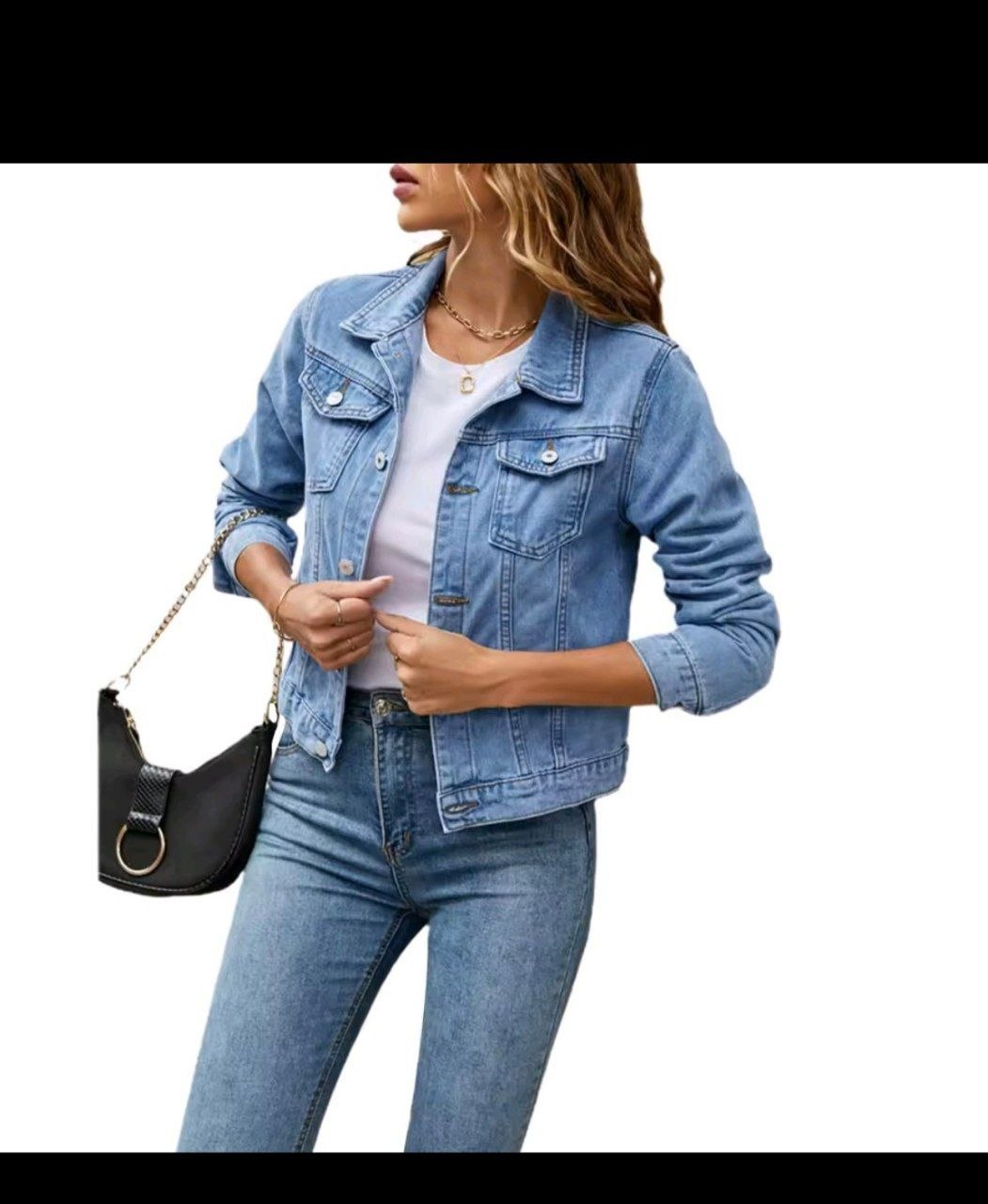 Women's Denim Jacket Fashion Casual Long Sleeve Lapel Solid Button Down Chest Pocket Slim Jean Jacket Autumn Winter Coat