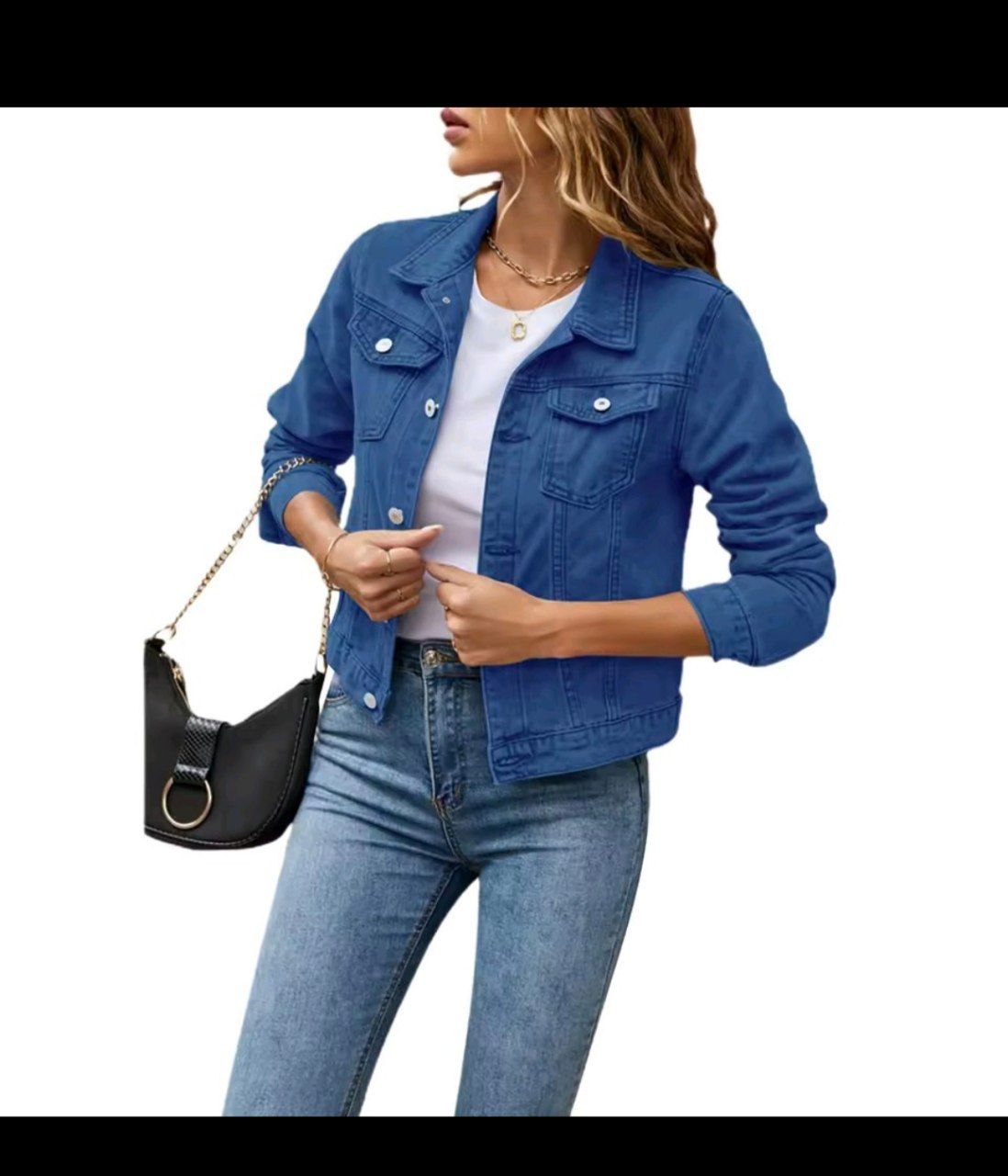 Women's Denim Jacket Fashion Casual Long Sleeve Lapel Solid Button Down Chest Pocket Slim Jean Jacket Autumn Winter Coat