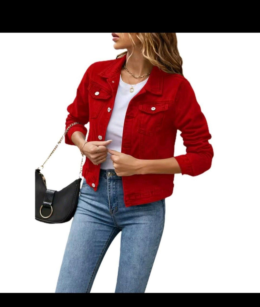 Women's Denim Jacket Fashion Casual Long Sleeve Lapel Solid Button Down Chest Pocket Slim Jean Jacket Autumn Winter Coat