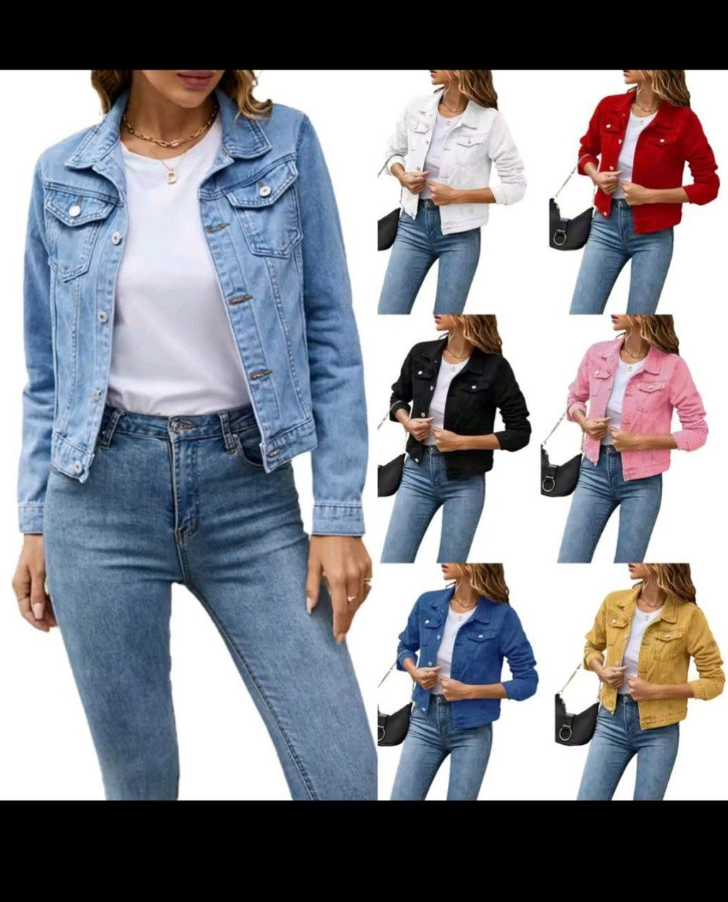 Women's Denim Jacket Fashion Casual Long Sleeve Lapel Solid Button Down Chest Pocket Slim Jean Jacket Autumn Winter Coat